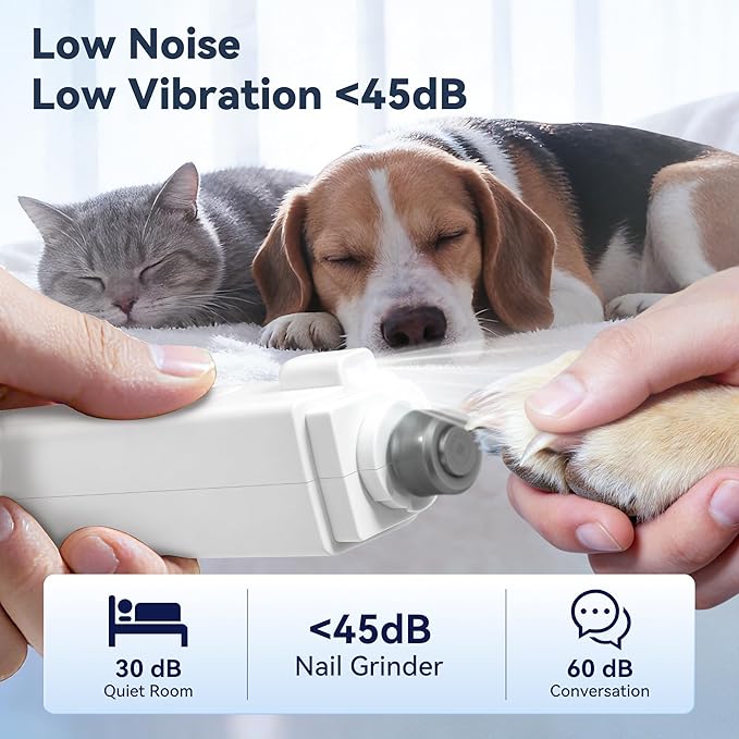 2-in-1 Quiet Electric Pet Nail Clipper & Grinder with Light for Dogs Cats | Dual LED Lights,3-Speed Grinder,Nail Clipping Splash Guard,Type-C Rechargeable,Quiet Design for Anxious Dogs & Cats