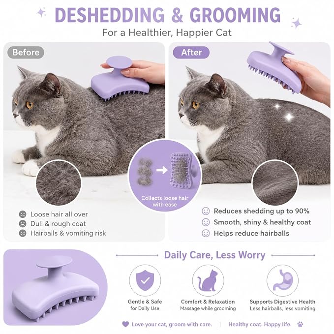 Dog Bath Brush for Grooming & Massage, Silicone Pet Shampoo Brush for Dogs and Cats, Soft Bath Scrubber for Short and Long Hair Pets, Helps Remove Loose Fur, Dirt and Tangles