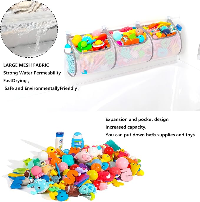 Ligereza Bathtub Toy Holder，Prevent Spots，Bath Toy Storage Bath Toys for Kids Ages 4-8 30“x8.7”Mesh Bath Toy Holder，let Baby Bath Toys Quick Drying