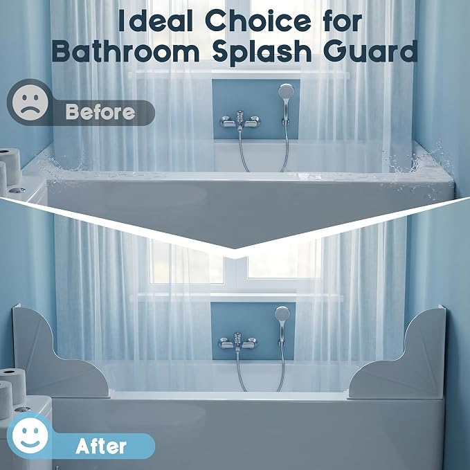 Shower Splash Guard for Bathtub 2 Packs, Silicone Bathtub Water Guard Kit, Waterproof Bath Tub Water Blocker, Shower Corner Guards to Keep Water in Shower or Bath - White