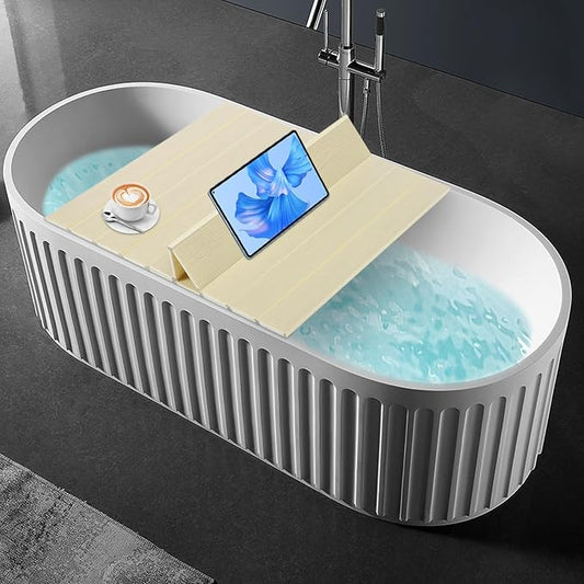 63x31.5in Bathtub Tray, Foldable Bathtub Cover Bath Insulation Cover, PVC Dustproof Shutter Bath Lid Cover Fit Most Tubs, Can Hold Wine Glass, Books, Tablets, Cellphones,Wood Grain