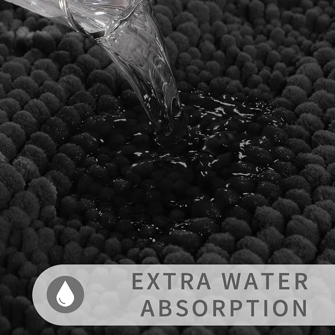 Yimobra Toilet Rugs U Shaped Washable 24 x 20, Non Slip and Super Absorbent Toilet Mat, Quick Dry, Ultra Luxury Microfiber Chenille Plush Fluffy Contour Bath Rugs for Toilet Base, Black