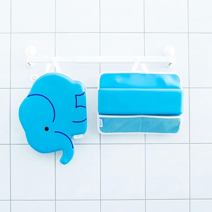 Cuddlix Baby Kneeler and Elbow Rest Pad Set for Baby Bathing Parents, Extra Thick Soft Mat with Organizer Pockets - Painless Kneeling Quick Drying Non-Slip for Newborn, Baby Blue
