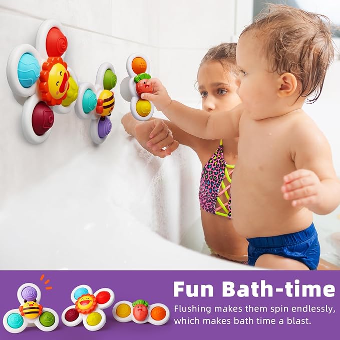 LiKee Strong Suction Cup Fidget Rotating Sensory Bath Toys for Baby Christmas Stocking Stuffers, Airplane Car Travel Table & Window Toys for Toddler Boys and Girls, 10+ Months