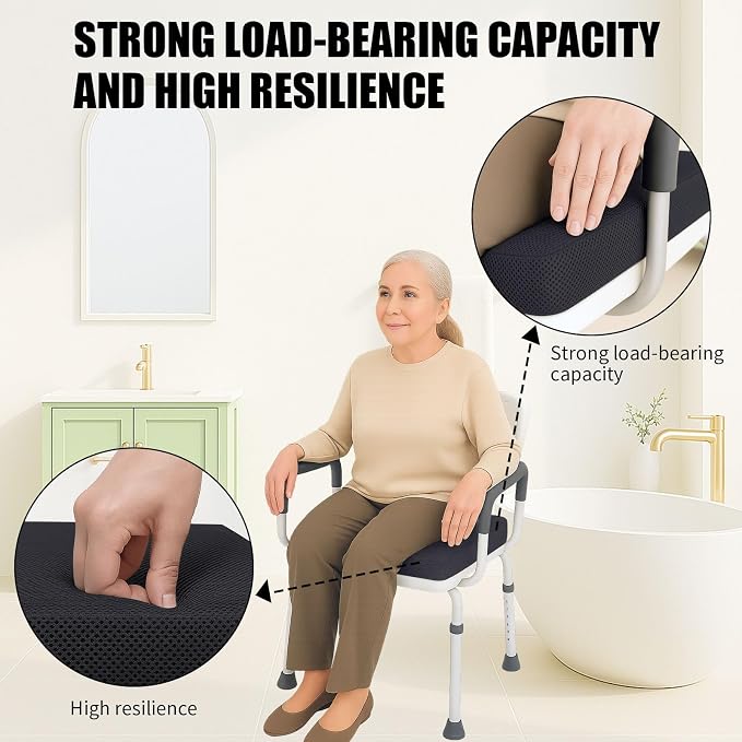 Shower Seat Cushion,Thickened Shower Chair Cushion 4D Air Fiber Material,Machine Washable and Fast Drying Suitable for Shower Seats Bathtub Baths, Poolside & Rest Dressing Room Seats，Black