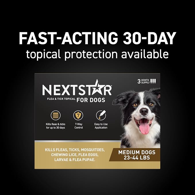 NEXTSTAR Flea and Tick Prevention for Dogs, Repellent, and Control, Fast Acting Waterproof Topical Drops. Medium Dog Tick & Flea Repellent, 1 Month Dose