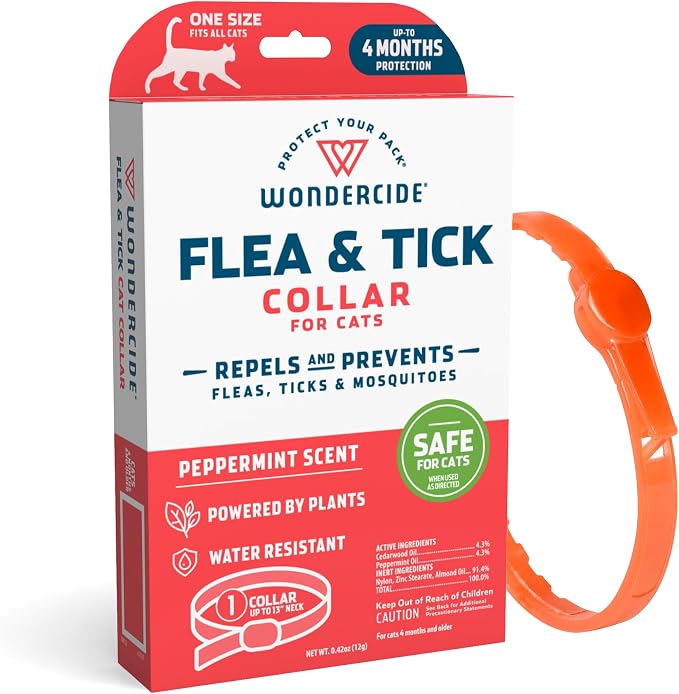Wondercide Cat Collar - Flea, Tick, and Mosquito Repellent for Cats - with Natural Essential Oils - Pet and Family Safe - Up to 4 Months Protection