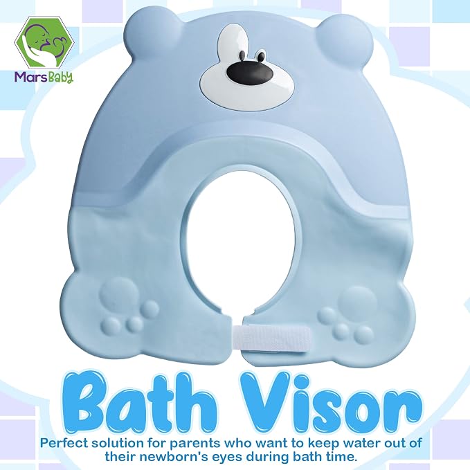 Mars Baby Shampoo Bath Visor - Shower Cap Keeps Water out of Babies Eyes During Bath Time - Adjustable Baby Shampoo Cap - Toddlers, Babies, Children - Blue