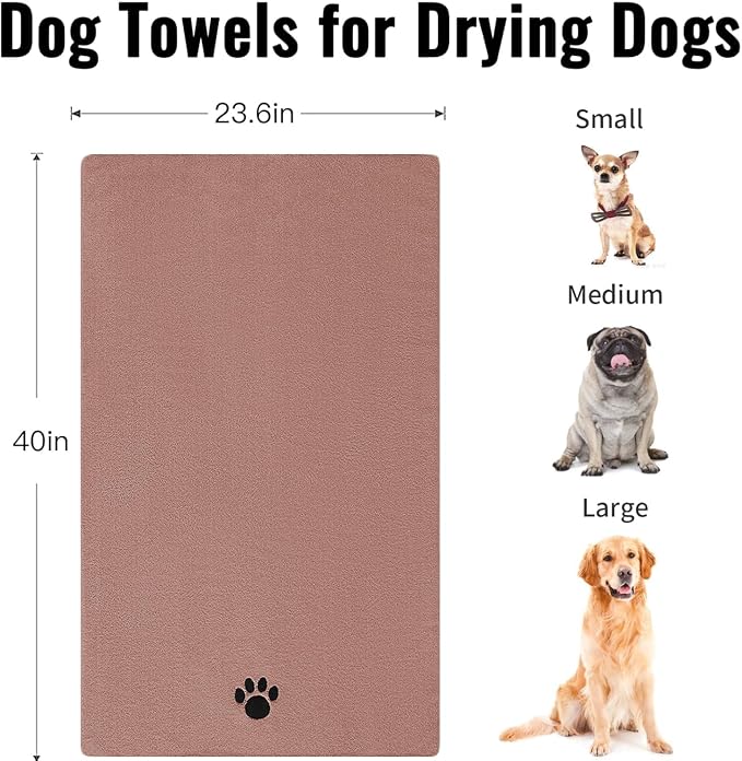 Puomue Microfiber Dog Towels for Drying Dogs, Super Absorbent and Soft Pet Grooming Towel, 40 Inch X 23.6 Inch, Perfect for Large, Medium or Small Dogs (Grey + Brown, 41" L x 23.6" W)