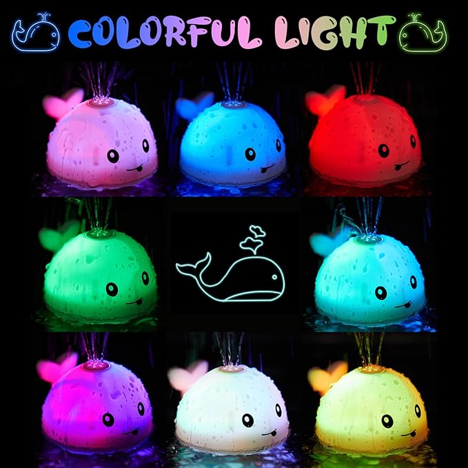 ANGGIKO Baby Girl Bath Toys, Pool Water Table Toy for Babies Girl Gift, Toddler Bath Toys for Kids Ages Light Up Whale Bath Toy Sprinkler Summer Bathtub Fountain Baby Toy