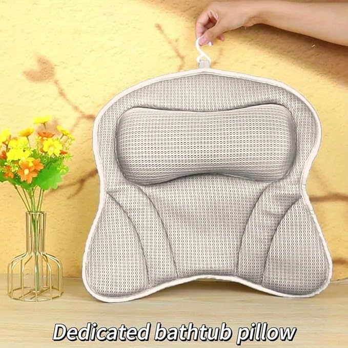 Bath Pillow 4D Bath Tub Pillows for Head Tub Pillow for Bathtub with 6 Non-Slip Suction Cups Bathtub Headrest Cushion Fits All Bathtubs(Color:Grey)