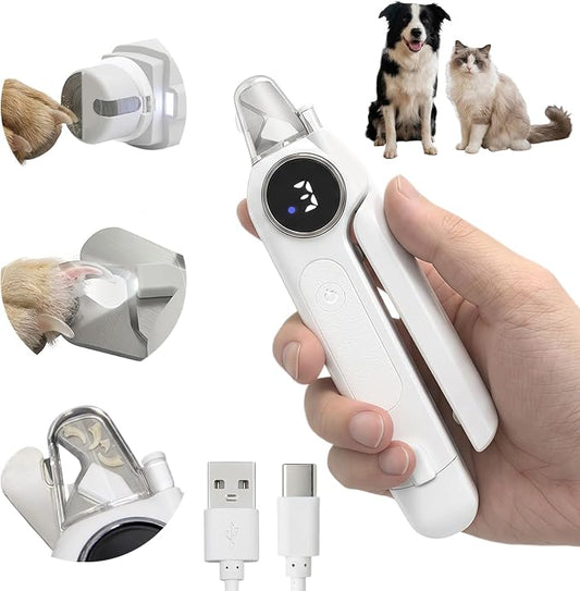 2-in-1 Cat Nail Clippers & Dog Nail Clippers with Light, Rechargeable Pet Nail Trimmer for Dogs & Cats, Quiet Electric Nail File with Safety Guard, Nail Catcher & 3 Speeds for Small Medium Large Pets