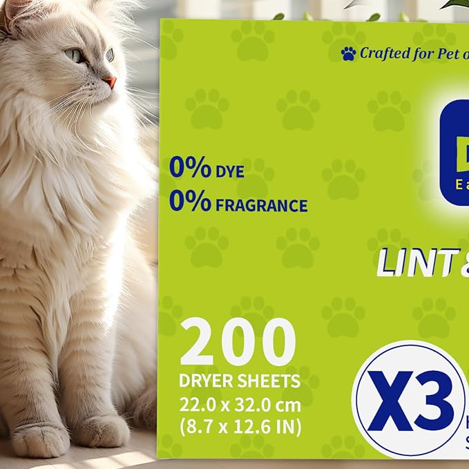 Dr.Easy LINT & HAIR REMOVER Pet HUGESHEETS with 3X Dryer Sheets, Free & Clean, 200 Count,PLANT&MINERAL-BASED FORMULA