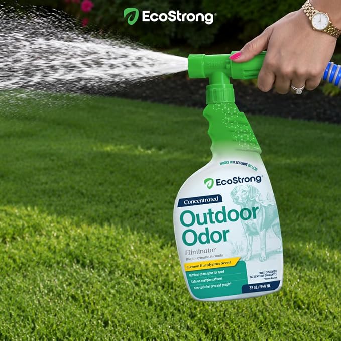 Eco Strong Outdoor Odor Eliminator Outside Dog Urine Enzyme Cleaner Powerful Pet, Cat, Animal Scent Deodorizer | Professional Strength for Yard, Turf, Kennels, Patios, Decks (160 oz Bundle w Sprayer)