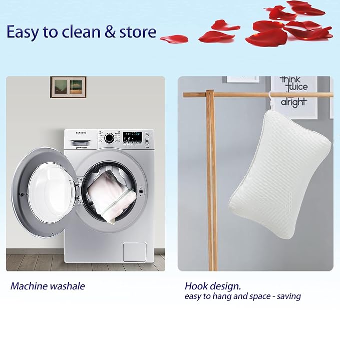 Bath Pillow for Tub, Non Slip, Breathable Soft, Comfortable Head Neck Support, Machine Washable, 2 Suction Cups(Off White)