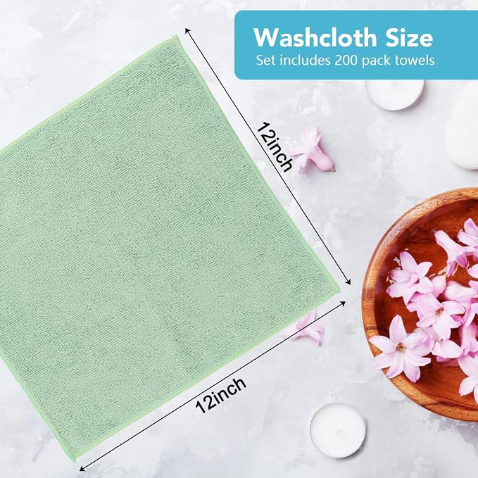 Orighty Washcloths Bulk, 200 Pack Highly Absorbent & Soft Feel Microfiber Face Towels, Multi-Purpose Wash Cloths & Hand Towels for Bathroom, Hotel, Spa, and Gym, 12x12 Inch, Multicolor
