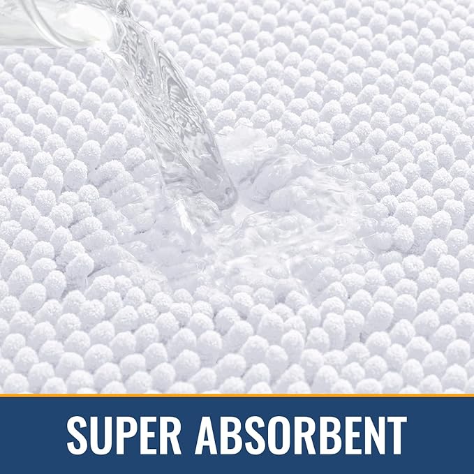 Arotive Bathroom Rugs 44x24, Extra Soft Absorbent Shaggy Chenille Bath Rugs, Machine Washable Rubber Backing Bath Mats for Bathroom Floor Tub and Shower, Home Decor Accessories, White