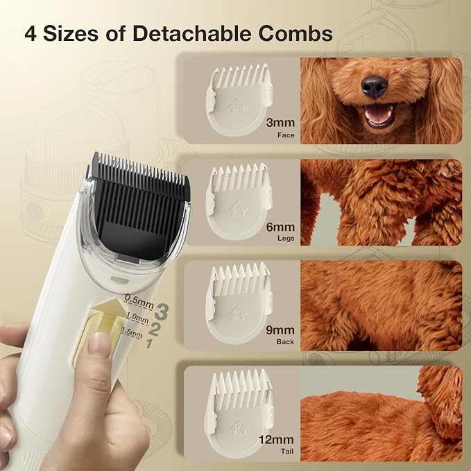 PETGUGU Dog Grooming Vacuum for Shedding Grooming,Dog Vacuum with 7‑in‑1 Clipper,3‑Speed Adjustable & Temp Control Blower,Low Noise Pet Hair Vacuum,2.5L Dust Cup,Reduces Flying Hair,Easy Cleanup
