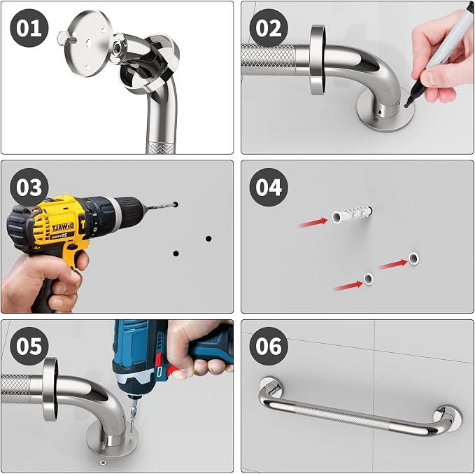 2 Pack 16 Inch Anti Slip Shower Grab Bar Handle, ZUEXT Chrome Stainless Steel Bathroom Grab Bar, Knurled Bathroom Balance Bar,Safety Hand Rail Support,Handicap Elderly Injury Senior Assist Bath Handle