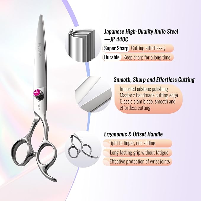Straight Dog Grooming Scissors 7.5'' Professional Dog Shears for Grooming for Pet Cat Japanese 440C Stainless Steel Dog Scissors Super Sharp (7.5'',Straight)