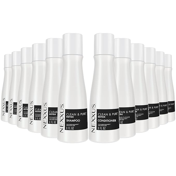 Nexxus Clean & Pure Shampoo and Conditioner, Travel-Size (6 Sets, 12 Bottles), Elastin Protein & Marine Minerals Purify & Detox, 3 Oz Ea