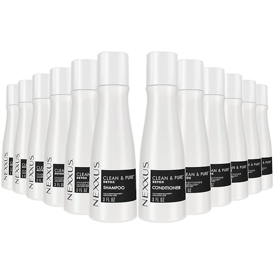Nexxus Clean & Pure Shampoo and Conditioner, Travel-Size (6 Sets, 12 Bottles), Elastin Protein & Marine Minerals Purify & Detox, 3 Oz Ea