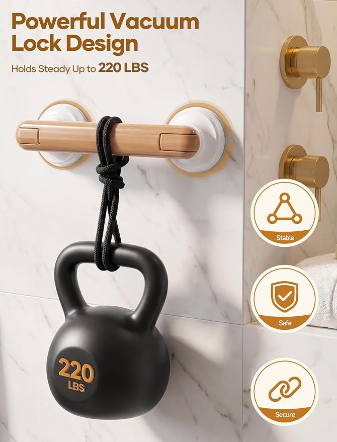 Grab Bars for Bathtubs and Showers Handles for the Elderly and People in Need,2026 New Powerful Suction Cup,No Drilling Required(Yellow-1 Pack)