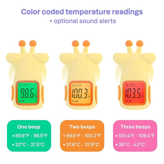 Playhouse MD Baby Thermometer for Kids – Digital Infrared No-Touch Forehead & Ear Thermometer, 3-in-1 Contactless Thermometer with Fever Indicator, Fever Buddy Giraffe