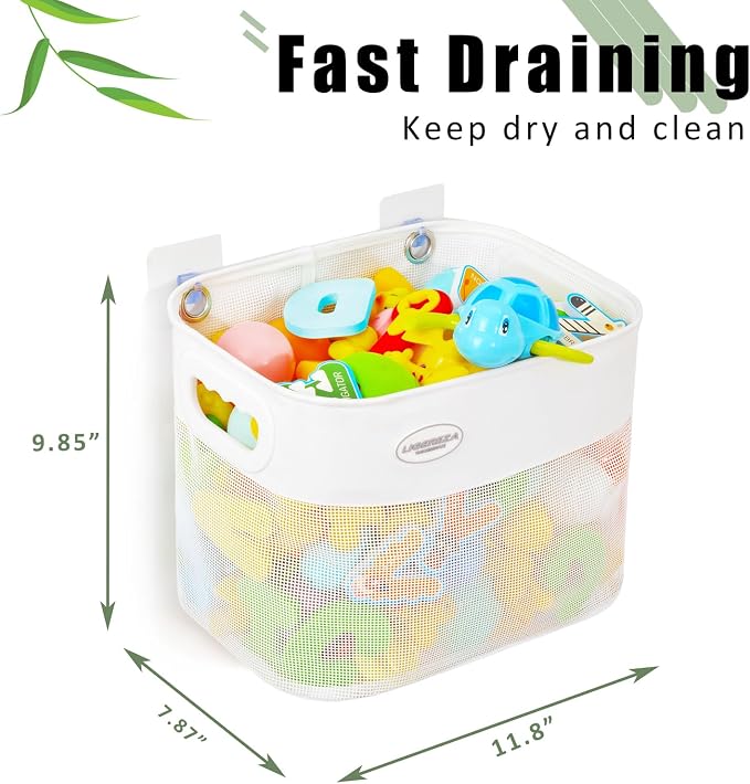 Ligereza Quick Scoop Baby Mesh Bath Toy Storage, 2x Capacity & Large Opening Bath Toy Organizer Baby Bath Gift Bathtub Toy Holder, Toy Storage For Toddlers (White)