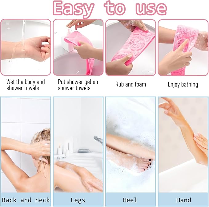 Silicone Body Scrubber for Shower,Silicone Back Body Scrubber with Handle,27.5 Inch Exfoliating Deep Clean Bath Body Brush Scrubber for Men and Women-2 PCS