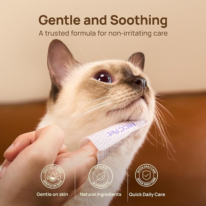 HICC PET Cat Chin Acne Finger Wipes – Gentle Enzyme Complex Daily Chin Cleaning Wipes for Blackheads & Chin Buildup, No-Rinse Natural Formula
