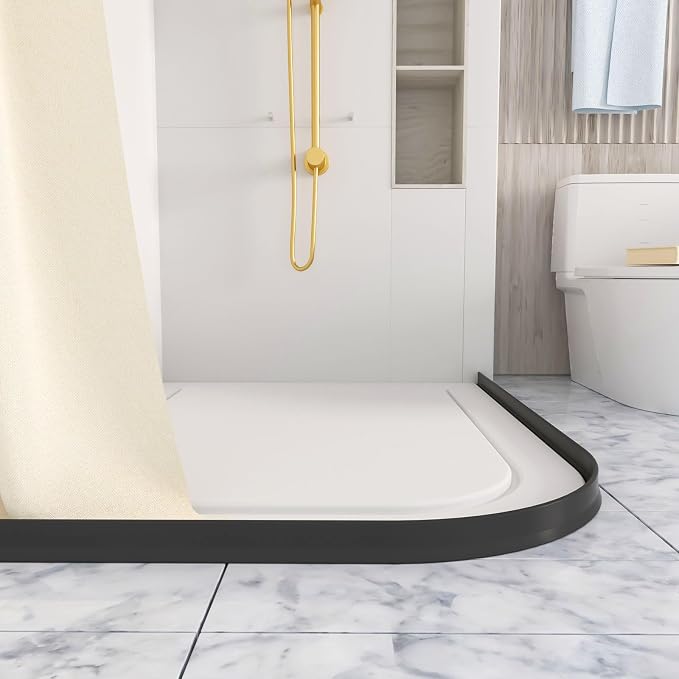 Raycity 3" High Shower Threshold Water Dam 59 IN Collapsible Shower Water Splash Guard for Curbless Shower Threshold Barrier Water Stopper for Wet and Dry Separation Bathroom and Kitchen (Black)