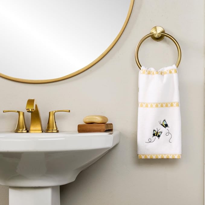 SKL Home Dancing Butterflies 100% Cotton Embroidered 2pc Hand Towel Set, Decorative for Bath/Kitchen/Bar & Gift, White