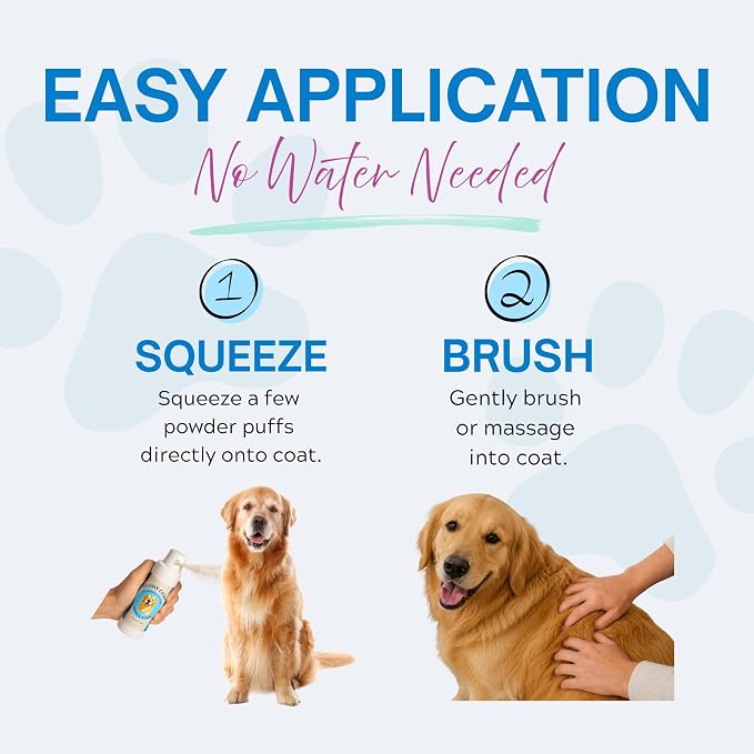 Dry Shampoo Powder & Coat Deodorizer for Dogs (Fresh & Clean) | Waterless No-Rinse Squeeze Bottle Formula | Calming Scent | Talc and Alcohol Free | Safe for Sensitive Skin | Made in USA