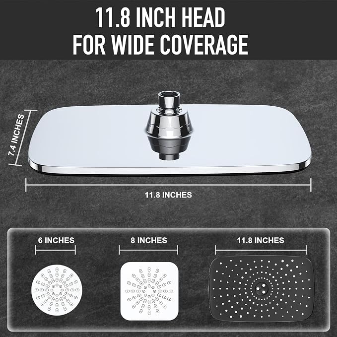 Veken 11.8'' Rain Shower Head with Handheld, High Pressure Rainfall Showerhead Combo with 5 Hand held Water Spray Modes for Bathroom Accessories, Detachable Dual Shower Heads, Chrome Silver