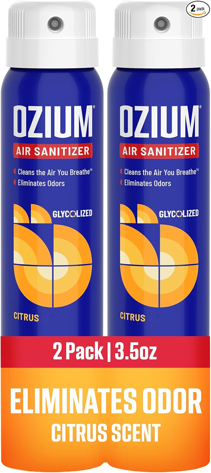 Ozium Air Sanitizer Spray - Room Odor Eliminator for Home, Car, and Office - Citrus Air Cleaner - 3.5 oz - 2 Pack