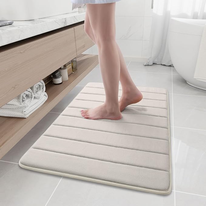 Buganda Memory Foam Bath Mat, 35" x 24", Ultra Soft Bathroom Rugs, Water Absorbent and Machine Washable Bath Rug Runner for Bathroom, Shower, and Tub, Cream