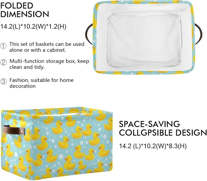 Wamika Yellow Duck Cute Storage Basket Fabric Bathroom Baskets Blue Bath Bubble Open Home Storage Bins Boxes Foldable Organizer Bag for Baby Cloth Pet Toy Book Shelf Closet Baskets 16×12×8 Inches
