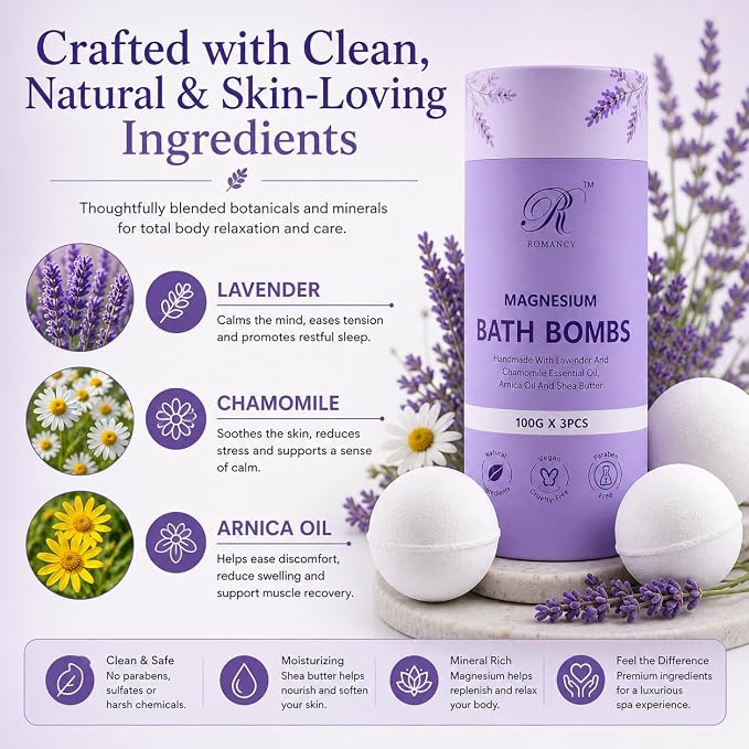 Magnesium Lavender Bath Bombs Gift Set – XL Epsom Salt Bath Bombs for Muscle Recovery, Stress Relief & Post-Workout Relaxation with Melatonin & Arnica Spa Gift for Women & Men Melatonin (Lavender)