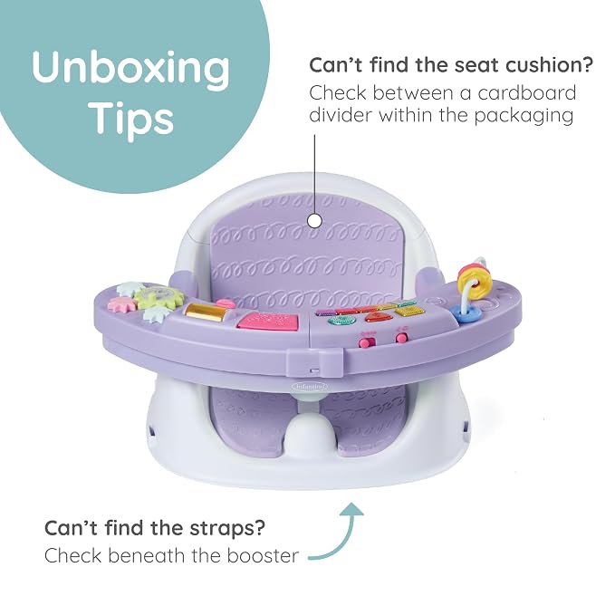 Infantino Music & Lights 3-in-1 Discovery Seat & Booster, Lavender | 20 sounds & songs, Converts from infant seat to booster, Fits dining or kitchen chairs, Includes removable snack tray