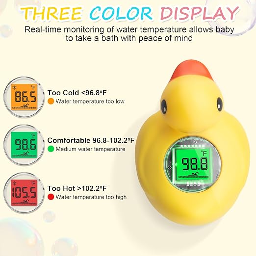 Rechargeable Baby Bath Thermometer | IP68 Waterproof, BPA-Free, Fast Temperature Reading, Backlit Display, For Infants & Toddler