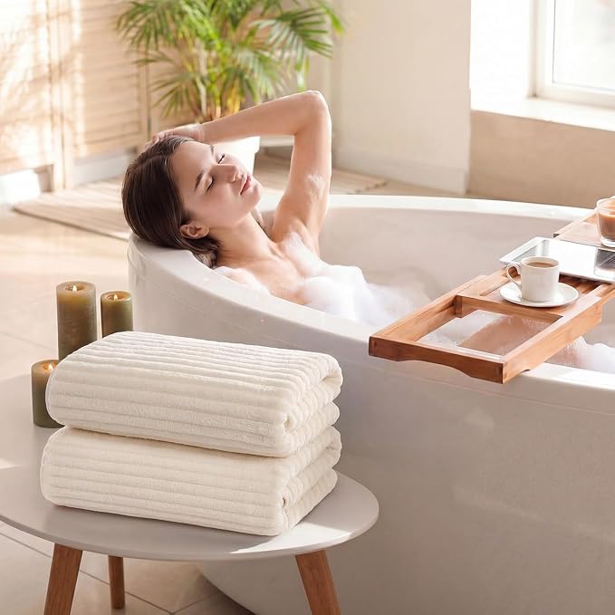 ZVH 2 Pack Extra Large Bath Sheets, 35"x70" Microfiber Quick Dry Absorbent | Beige Ultra Soft Highly Absorbent Bath Towels with Hanging Loops, Machine Washable, Great for Bathroom Spa Pool Hotel Use