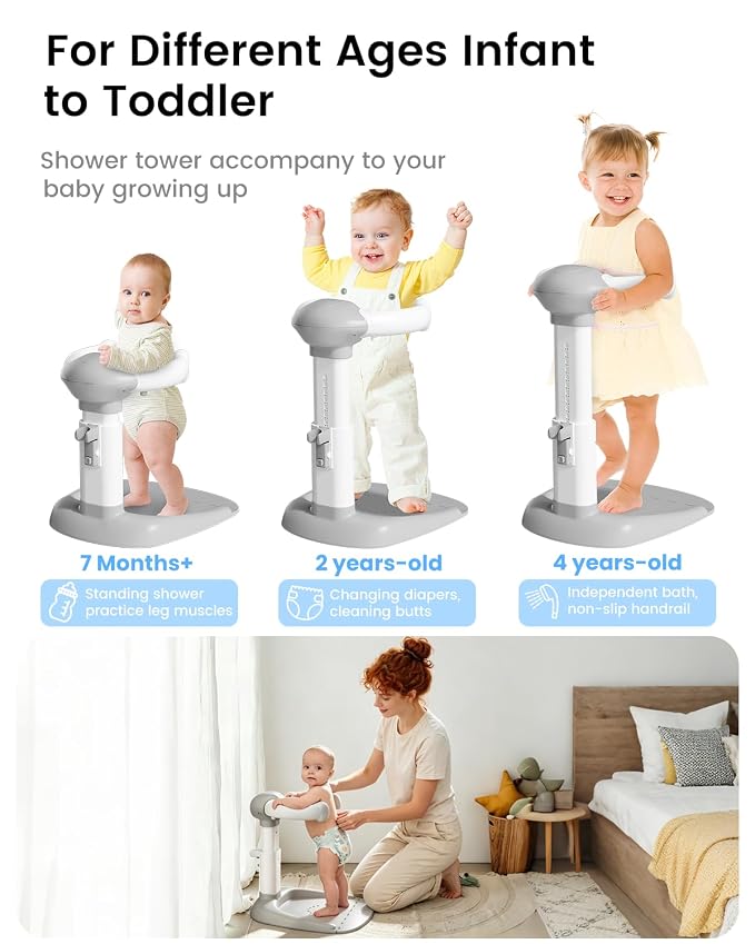 COOSEYA Baby Bath with Shower Stand Support|Anti-Pinch Soporte para Bañera de Bebé Adjustable Shower Tower and Anti-Slip for Toddler Standing Up Themselves,Ideal Gift for Infants 6-36 Months