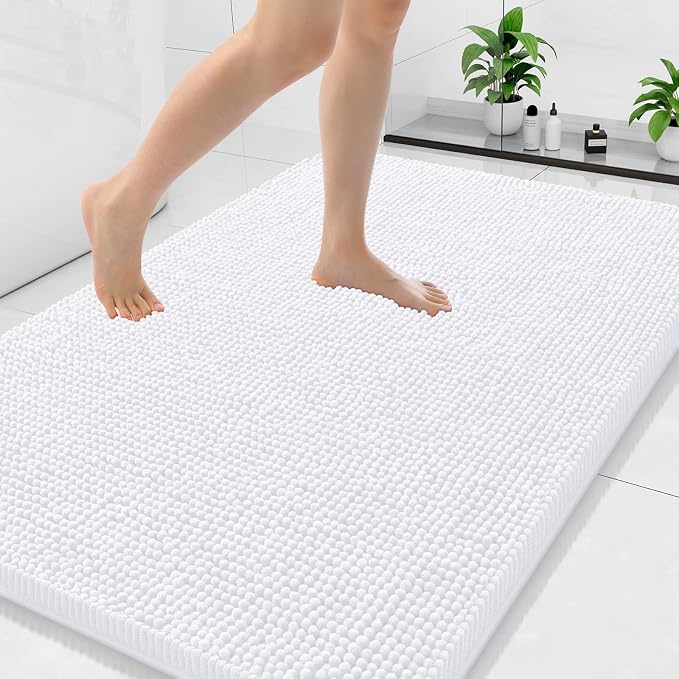 Arotive Bathroom Rugs 47x32, Extra Soft Absorbent Shaggy Chenille Bath Rugs, Machine Washable Rubber Backing Bath Mats for Bathroom Floor Tub and Shower, Home Decor Accessories, White