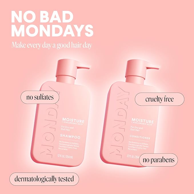 MONDAY HAIRCARE Moisture Shampoo + Conditioner Set for Dry, Coarse, Stressed, Frizzy Hair, Made with Coconut Oil, Rice Protein, Shea Butter and Vitamin E, All Natural, 12 fl oz (Pack of 2)