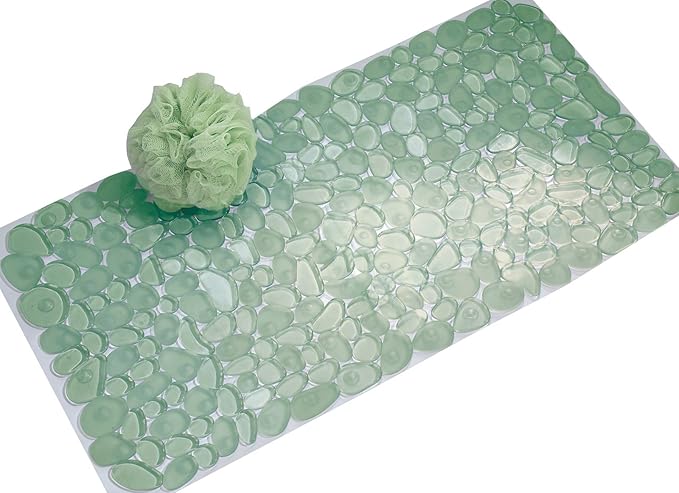 iDesign Pebblz Non-Slip Suction Bath Mat, Green, 26" x 13.5" | For Shower and Bathtub