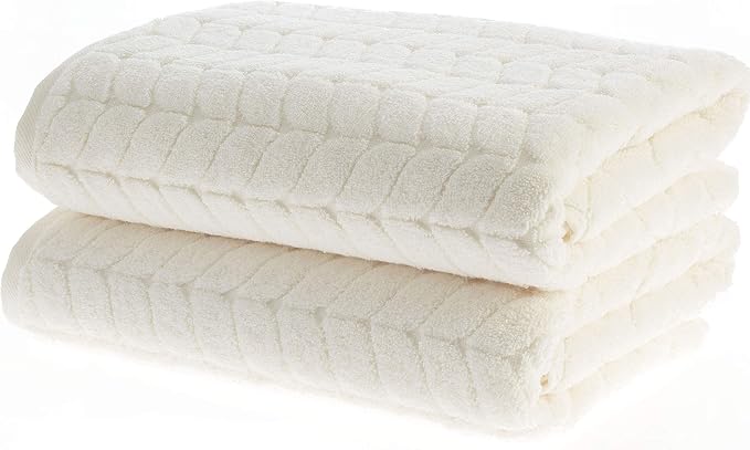 BAGNO MILANO Turkish Cotton Bath Towels, Hand Towels - Soft Plush Jacquard Collection - Highly Absorbent Towel Set (Cream, Bath Sheet 35x70)