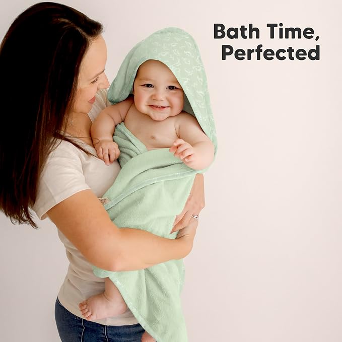 KeaBabies Hooded Baby Towel for Newborn, Baby Bath Towels (Dinos, 30x30) | Viscose Derived from Bamboo, Large Baby Towels with Hood, Boys, Girls, Toddler, Soft Absorbent Baby Bath Essentials