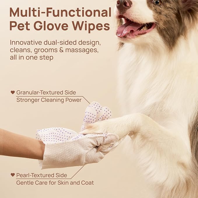HICC PET Dog Wipes Cleaning Deodorizing PRO for Dogs&Cats, 20PCS Hypoallergenic Puppy Wipes, No-Rinse Pet Wipes, Extra Thick Dual-Textured Pet Glove Wipes for Paws, Face, Ears & Butt, Unscented