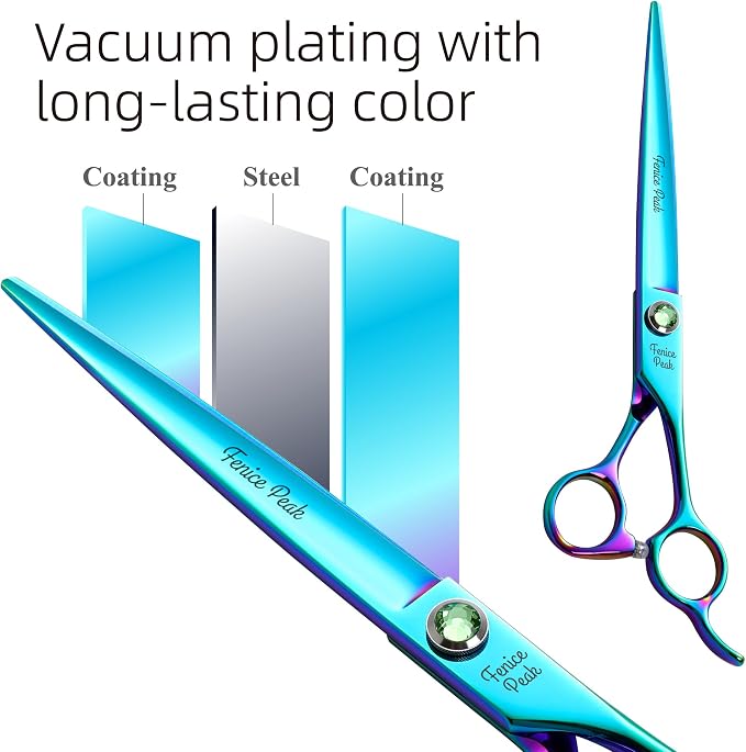 Green Dog Grooming Scissors Set Straight Thinning Curved and Chunker Shears 4PCS Kit with Simulated Emerald Screw 440C Trimming Shears Durable and Sharp
